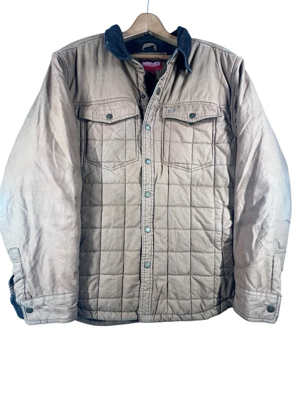 Coleman Quilted Barn Jacket XL Tan Corduroy Collar Workwear